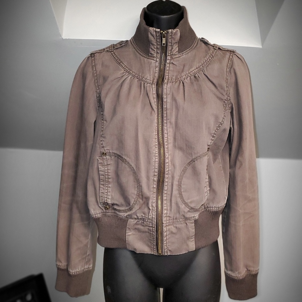 Light Weight Full Zip Brown Washed Jacket - Picture 3 of 6